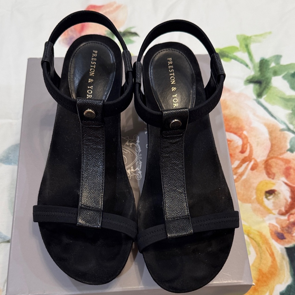 Preston & York Black T-Strap Slingback Sandals